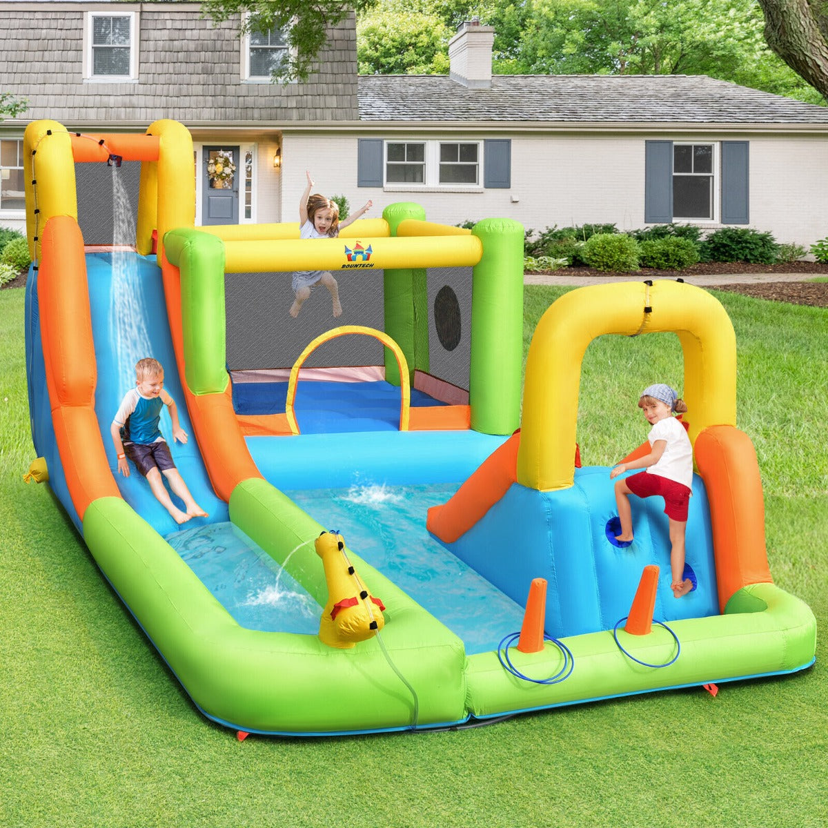 Inflatable Water Bounce House & Slide for Kids, perfect backyard fun for endless summer entertainment. Inflatable Water Bounce House & Slide for Kids, perfect backyard fun for endless summer entertainment.
