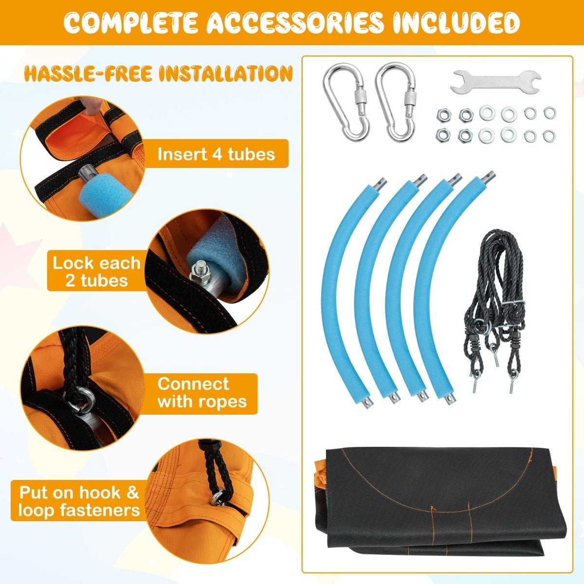 Yellow saucer tree swing for kids with adjustable ropes, designed for backyard fun.