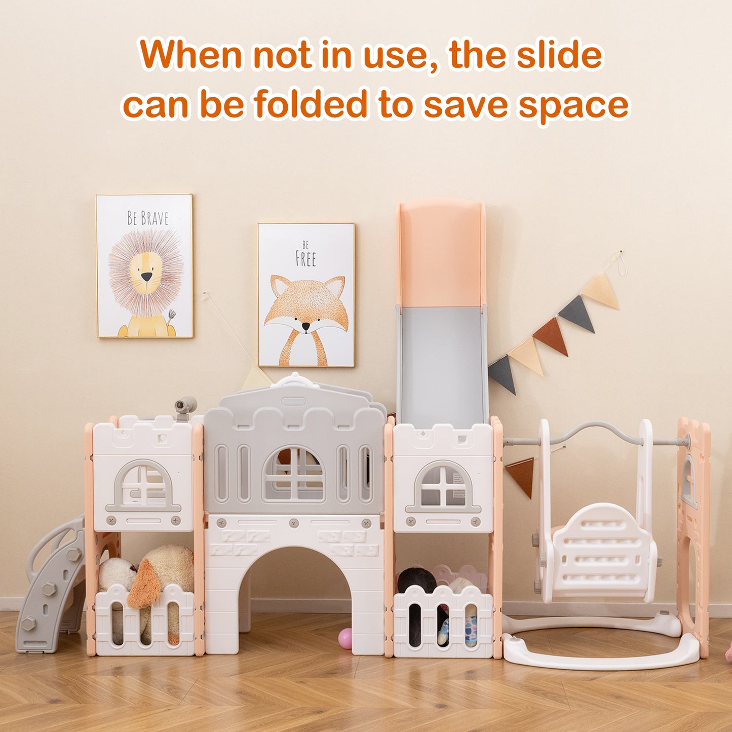10-in-1 Pink Toddler Swing Slide Set | Basketball Hoop Storage