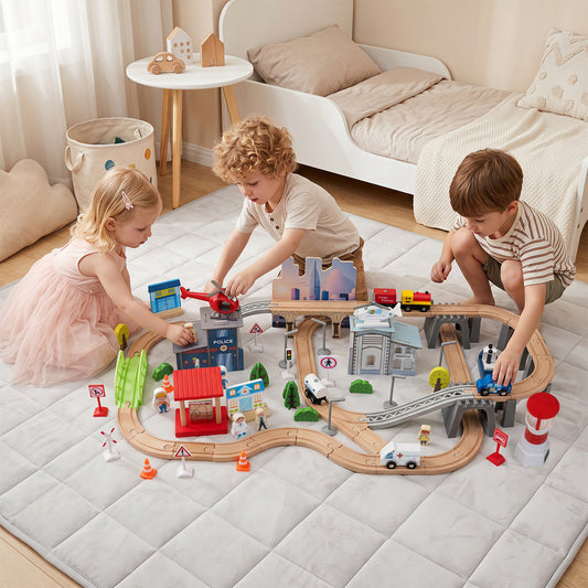 Costway 110-Piece Wooden Train Table for Toddlers 3+ Years Old