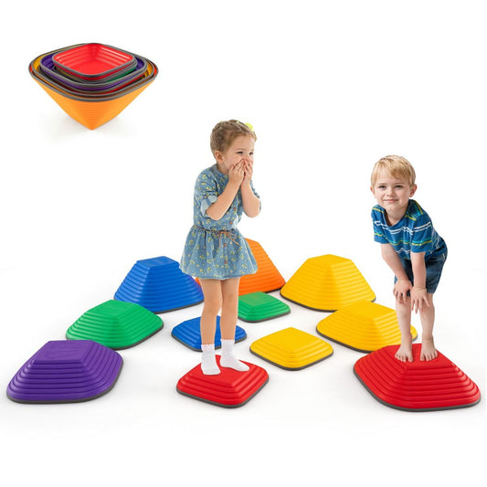 non-slip stepping stones for childrens play, featuring 11 pieces with full safety rims for outdoor fun.