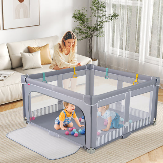 127cm Large Baby Playpen | Zipper Gate Dark Grey Foldable