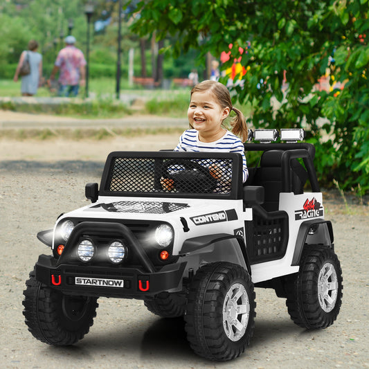 White 12V Kids Ride-On Car | Remote Control & LED Lights