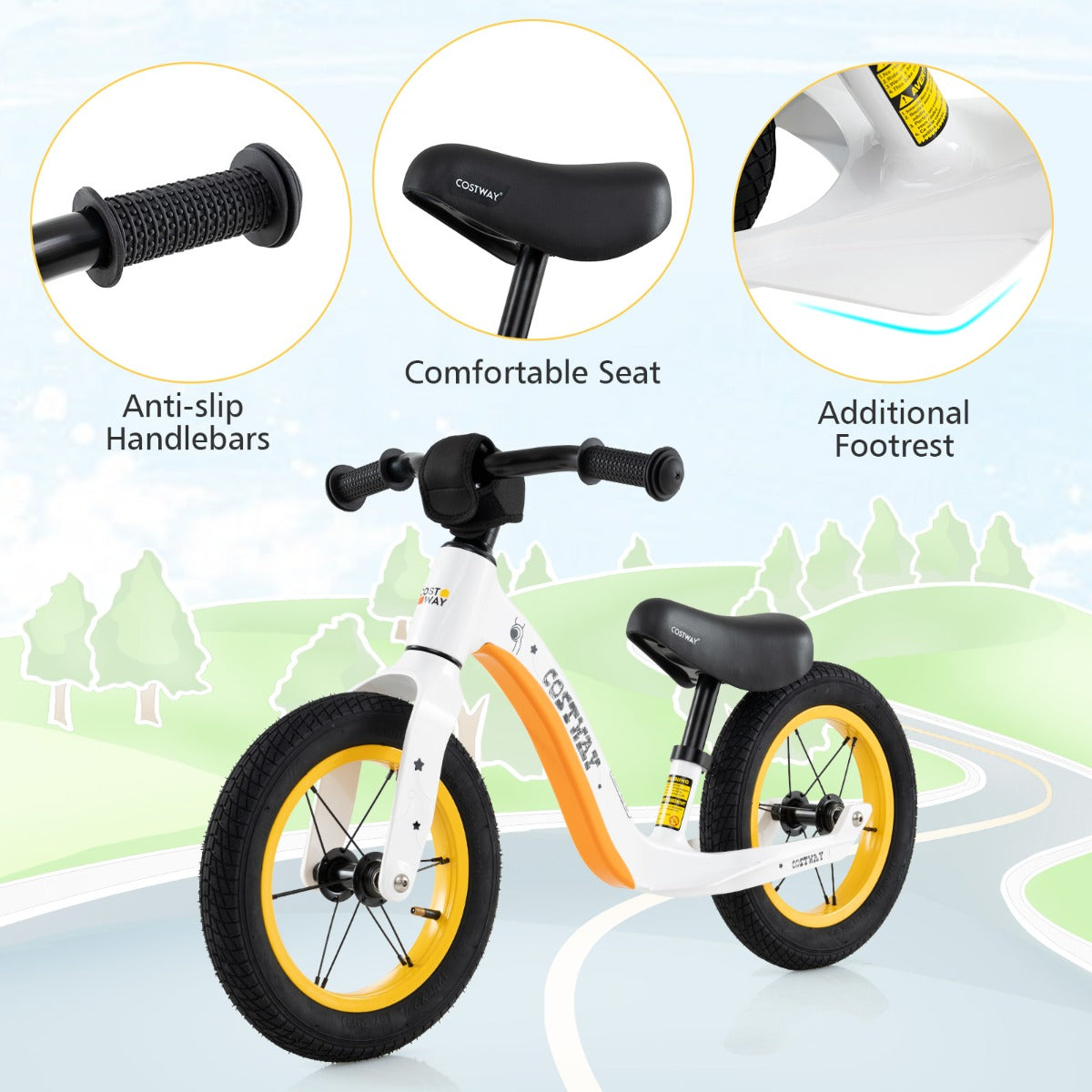 12 Inch Balance Bike | Adjustable White Magnesium Alloy Frame