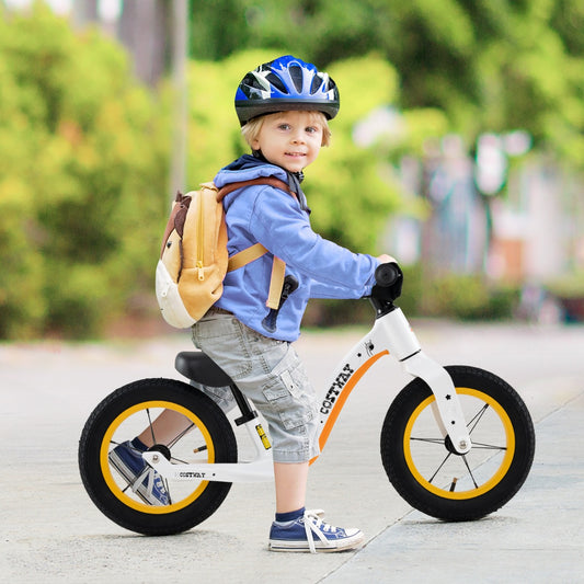 Costway 12-Inch Balance Bike with Adjustable Seat and 360° Rotatable Handlebar-White