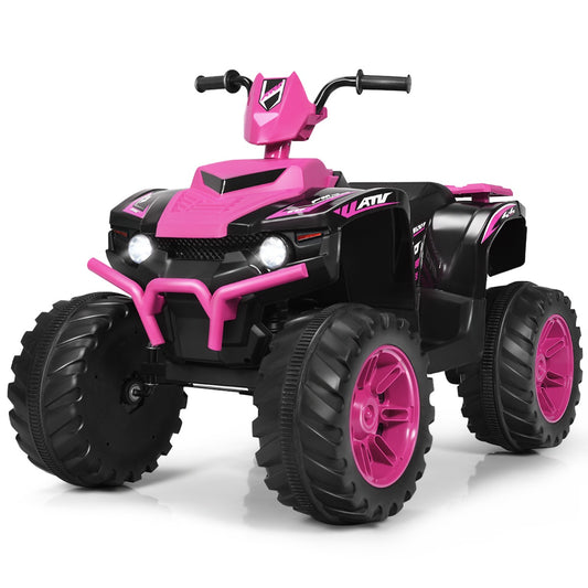 12V Pink Electric Kids ATV with Music and LED Lights, perfect for adventurous play at home.