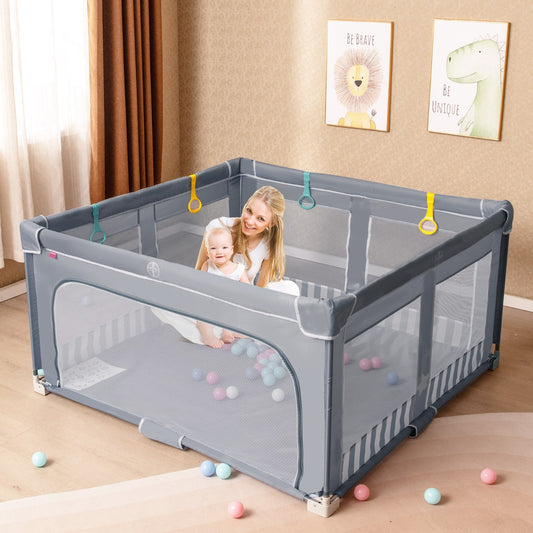 150cm Large Baby Playpen with Ocean Balls | Dark Grey Foldable