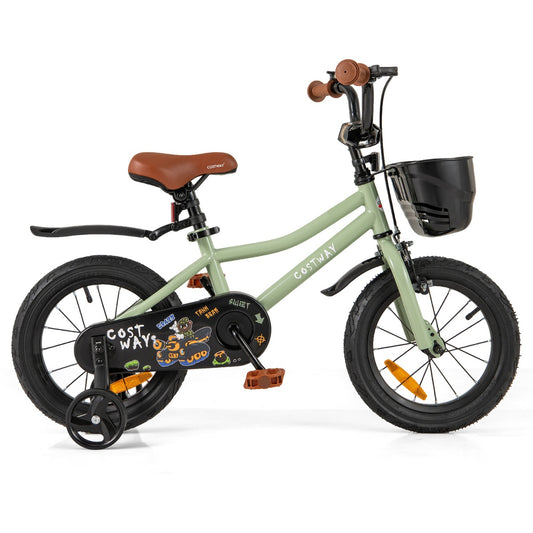 Kids Bike | Adjustable Green 16-Inch with Training Wheels