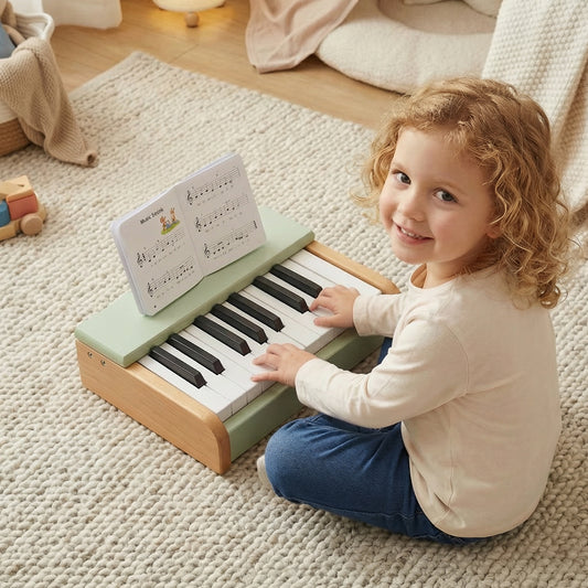 Green Kids Piano Keyboard | 18 Keys Wooden Musical Toy