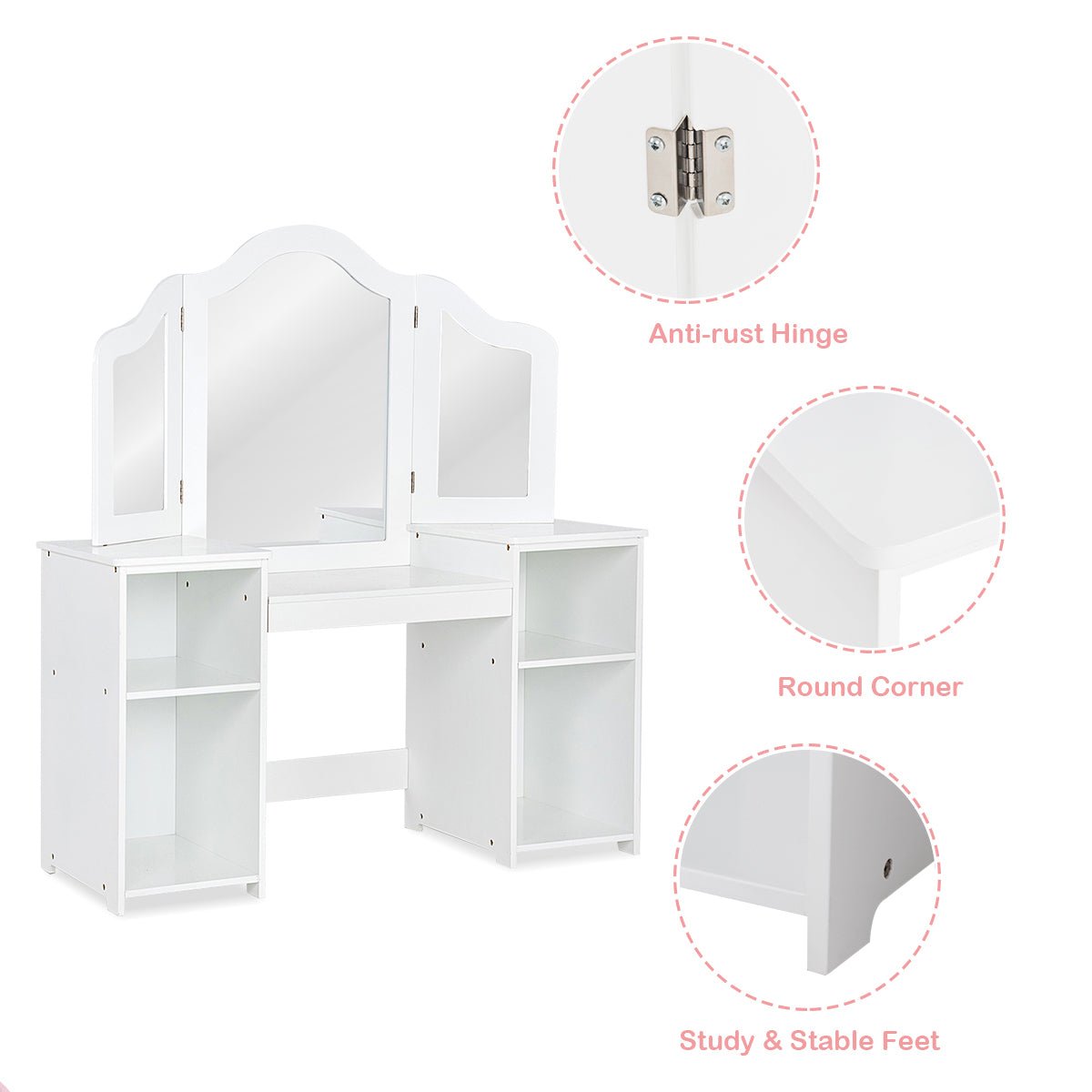 Kids princess vanity table with storage shelves for imaginative play and organization at home Kids princess vanity table with storage shelves for imaginative play and organization at home