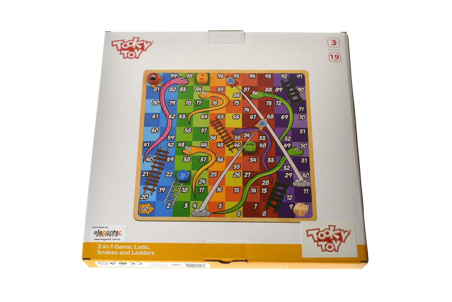Wooden 2-in-1 board game for kids with Ludo and Snakes and Ladders, perfect for home fun