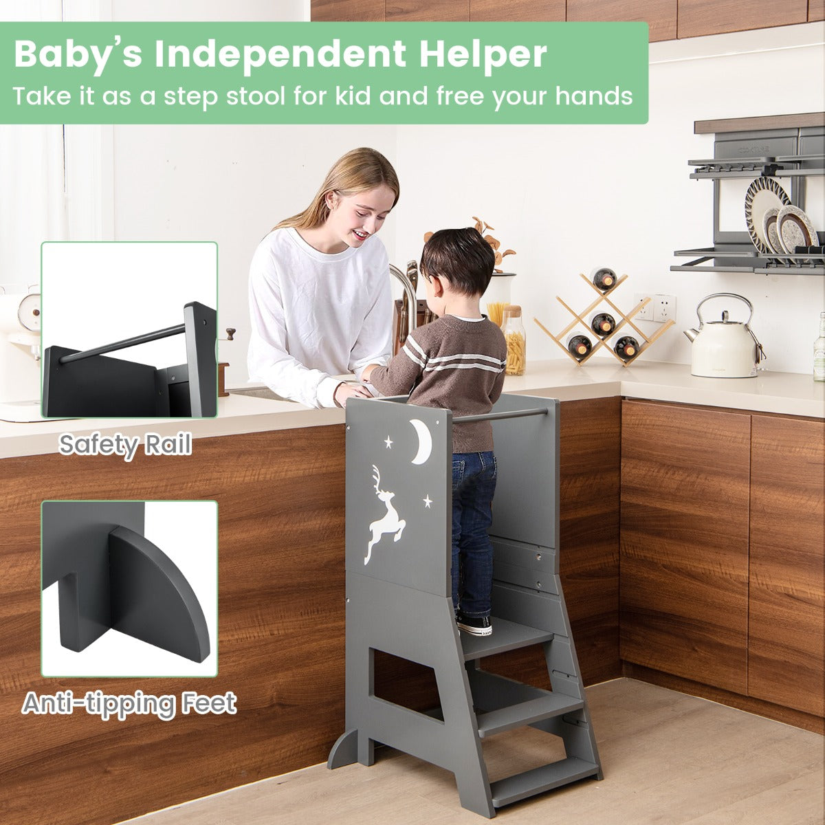 Kids Standing Tower | Grey Adjustable Learning Aid