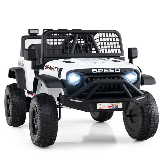 White 24V Kids Ride-On Car | Dual Motors LED Lights Remote
