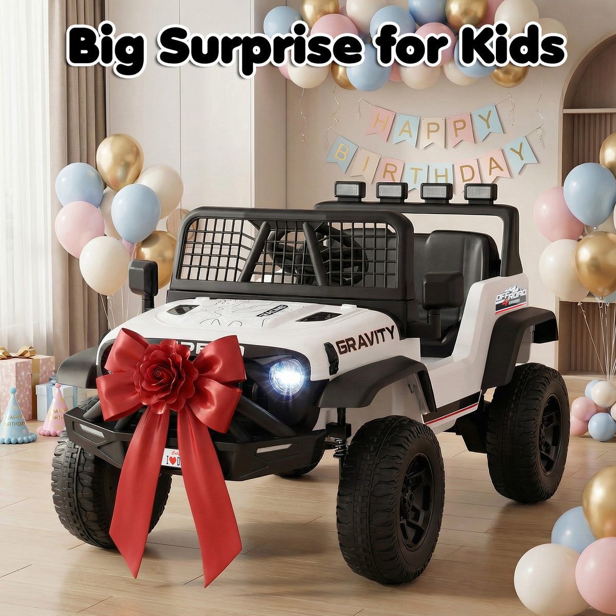 White 24V Kids Ride-On Car | Dual Motors LED Lights Remote