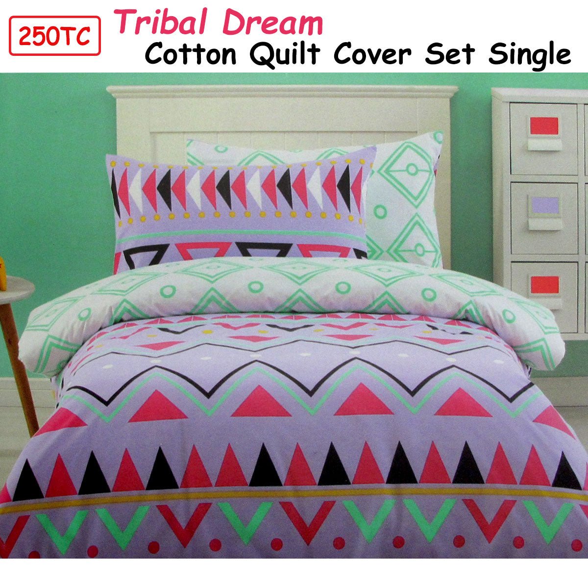 Colorful Tribal Dream Cotton Single Quilt Cover Set for Kids Bedrooms, adds fun and flair.