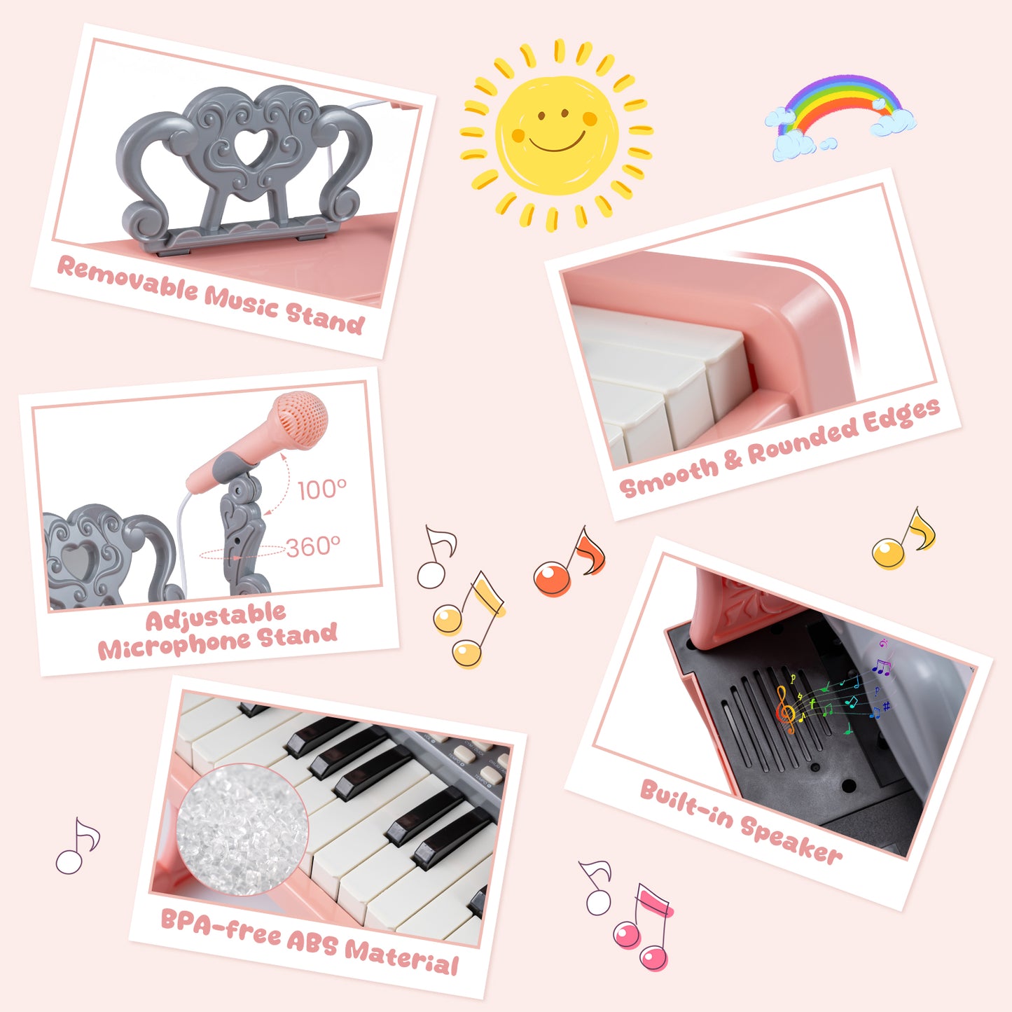 Pink 25 Key Kids Piano | Microphone & Music Stand Included