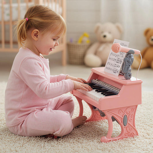 Pink 25 Key Kids Piano | Microphone & Music Stand Included