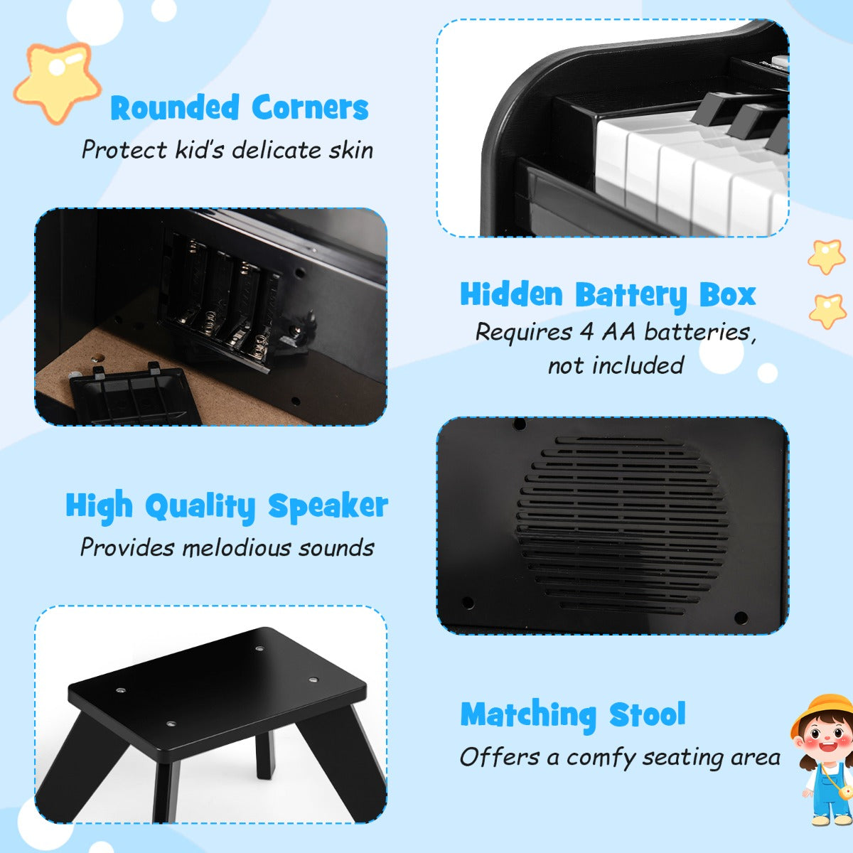 25 Key Digital Piano with Teaching Mode & Stool | Black