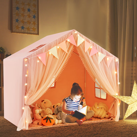 Pink Play Tent House | 3-4 Kids | Star Lights & Dual Curtains