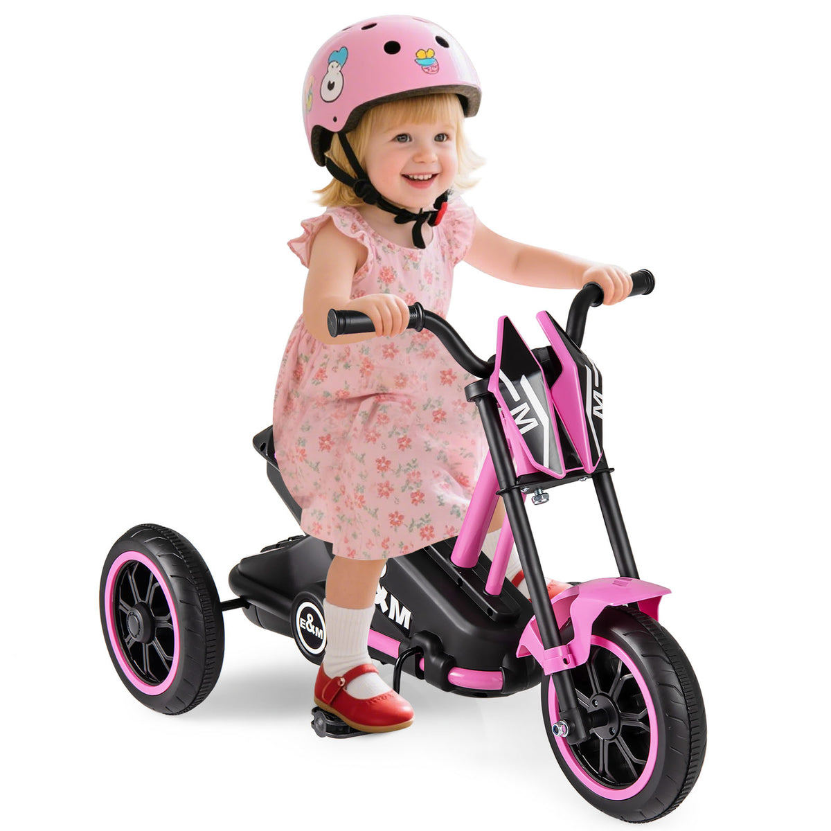Pink Kids Tricycle | 3 Wheels Non-Slip Pedals Stable Wide Base