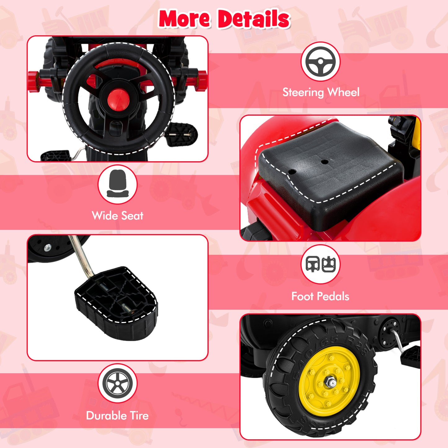Red 3 In 1 Kids Ride On Excavator | 6 Wheels & Trailer
