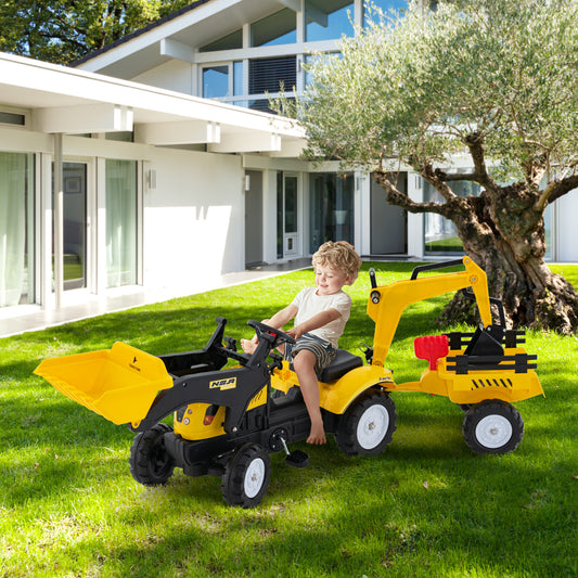 Yellow 3-In-1 Kids Ride-On Excavator | 6 Wheels & Trailer