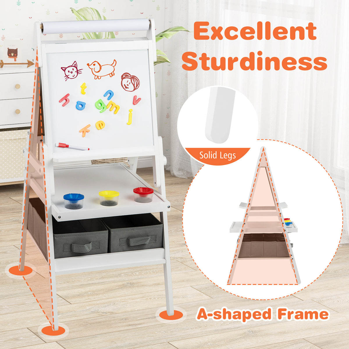3 In 1 Kids Double Sided Easel | Magnetic Chalkboard White