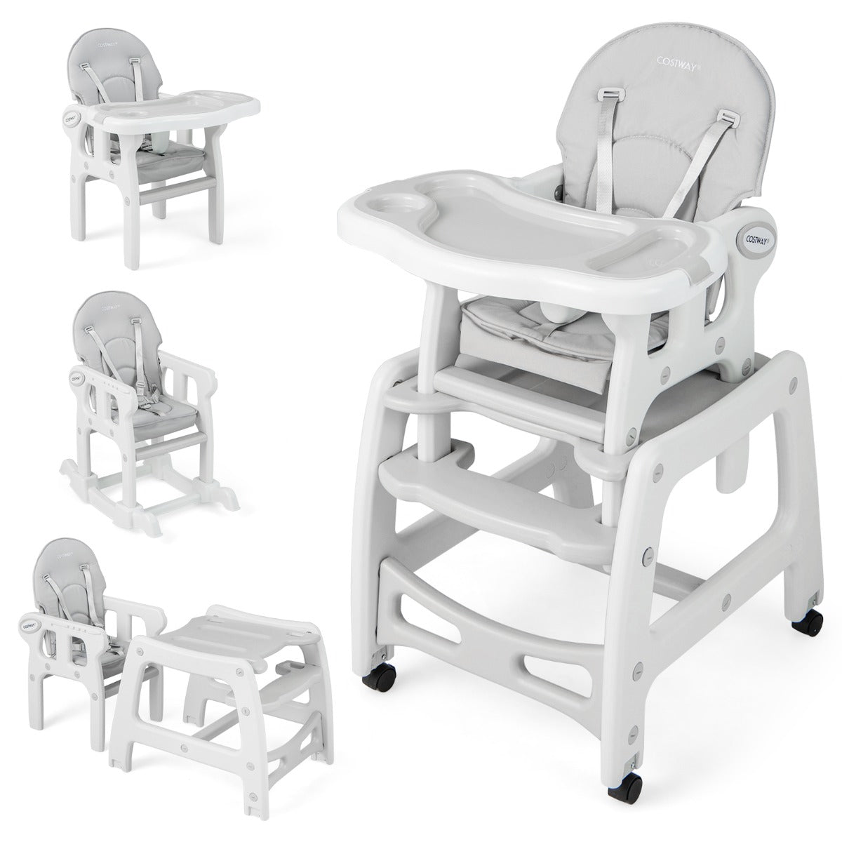 3-in-1 Highchair with Removable 4-Position Tray and Seat Cushion for 6-36 Months - Kids Mega Mart