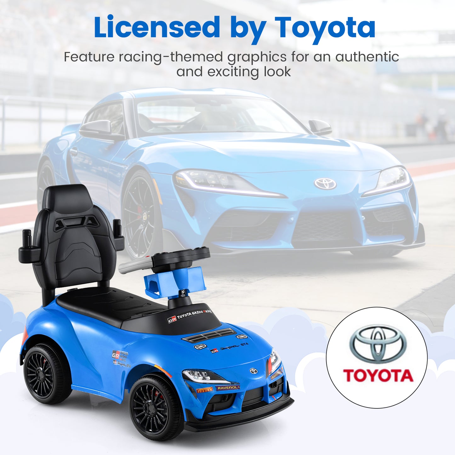 Blue 3-in-1 Toddler Push Car | Ride-On Walker with Music