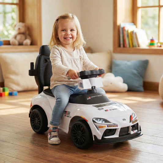 White 3-in-1 Toddler Push Car | Music Ride-On with Handle
