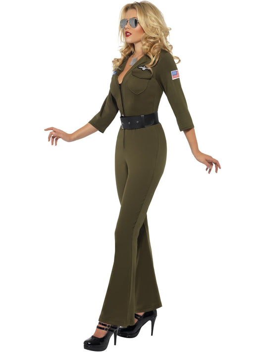 Top Gun Green Aviator Bodysuit Costume | Women's Flight Suit