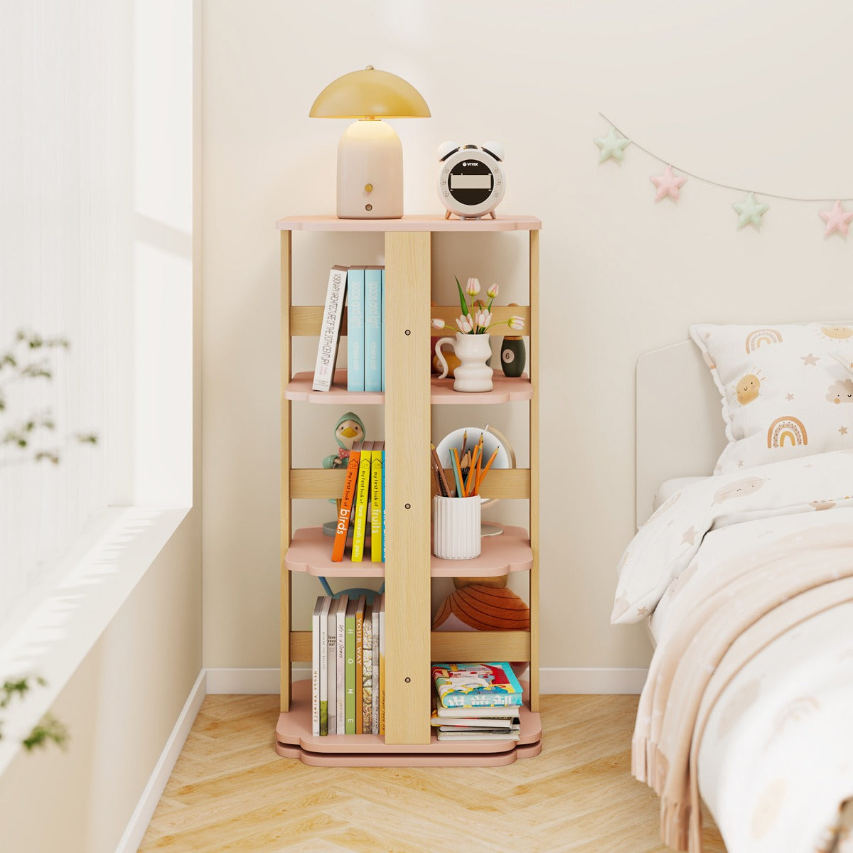 Pink 360 Spinning Kids Bookshelf | 3 Tier 12 Compartments