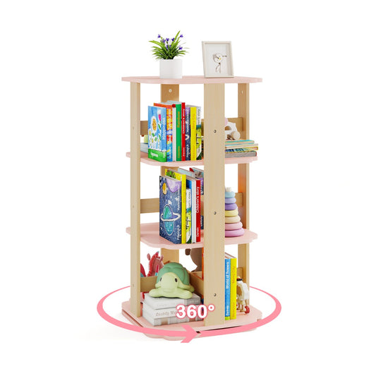 Pink 360 Spinning Kids Bookshelf | 3 Tier 12 Compartments
