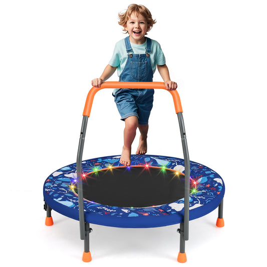 36 Inch Foldable Kids Trampoline | LED Lights Handlebar Navy