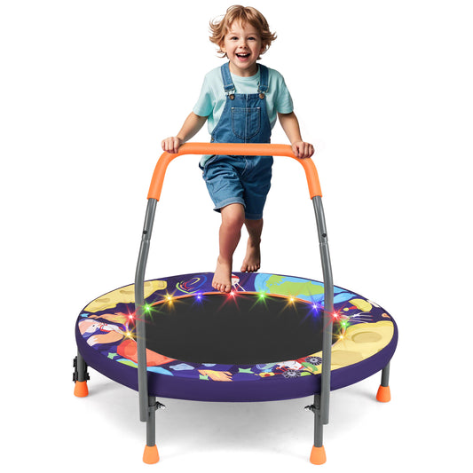 36" Purple Kids Trampoline | 20 LED Lights & Foldable Design