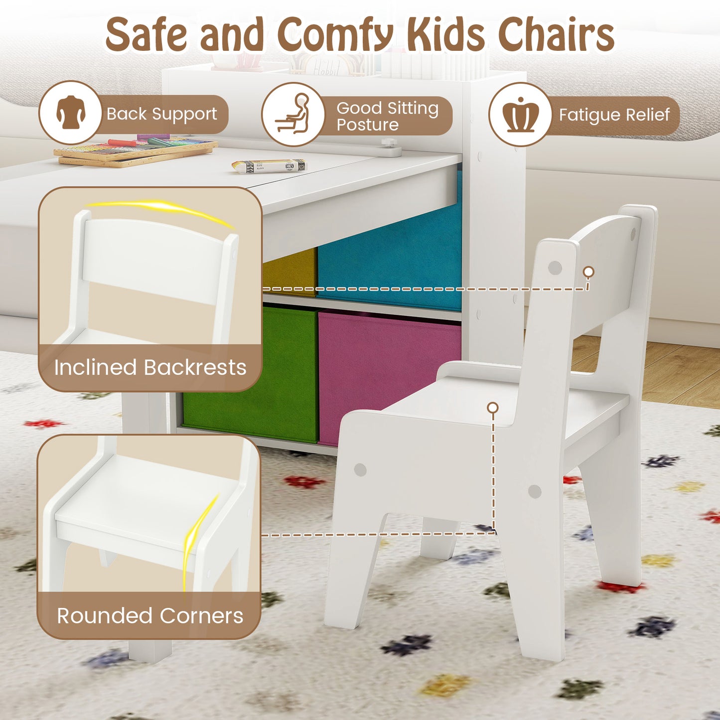 White Kids Art Table & Chair Set | Paper Roll Holder Storage
