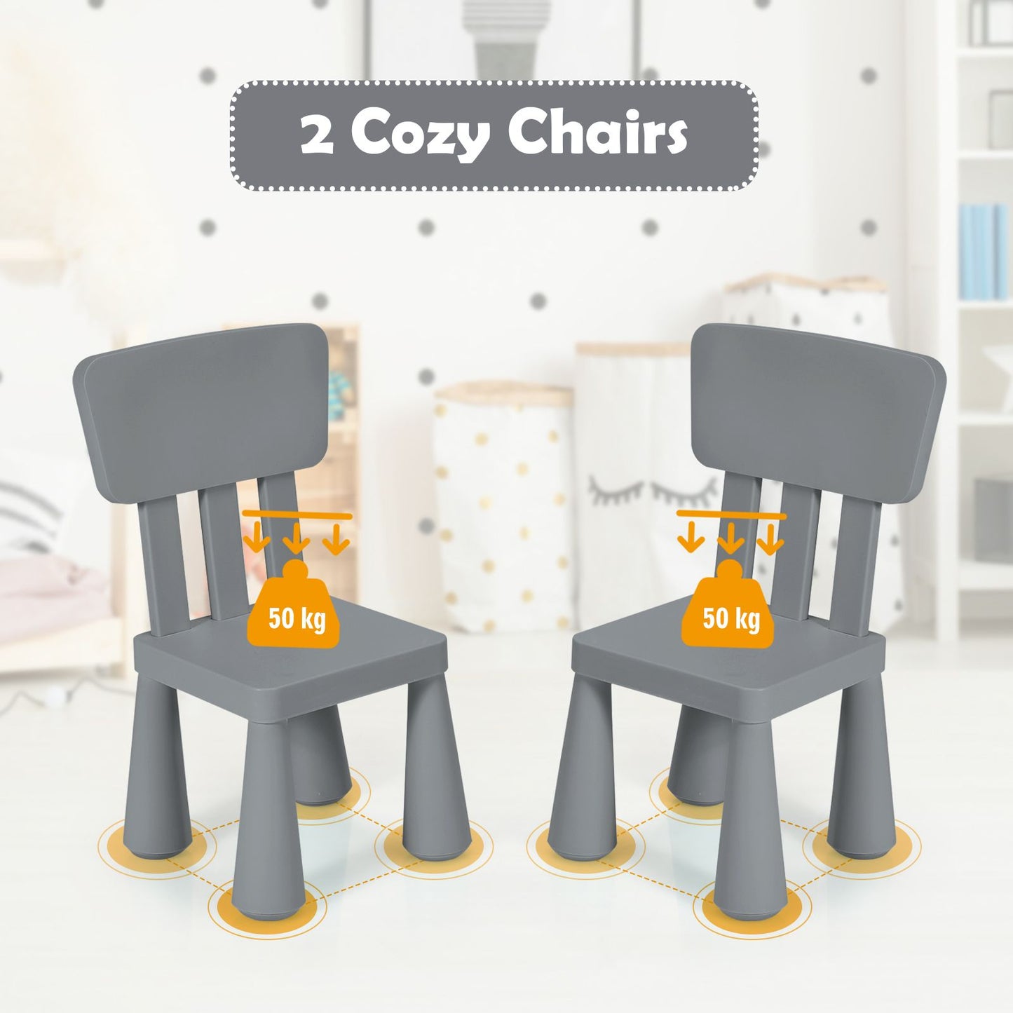 Grey Kids Table & 2 Chairs Set | Homework Drawing Activity Desk