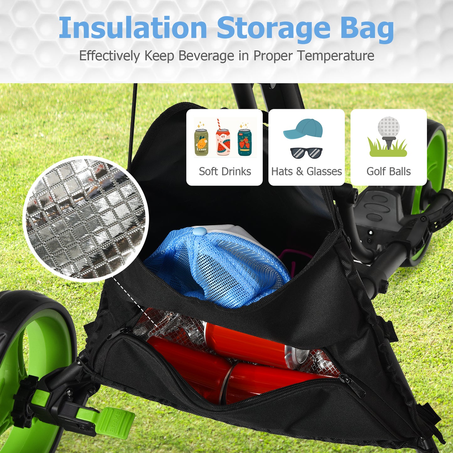 Green 3 Wheel Golf Cart | Folding Aluminum Frame Storage Bag