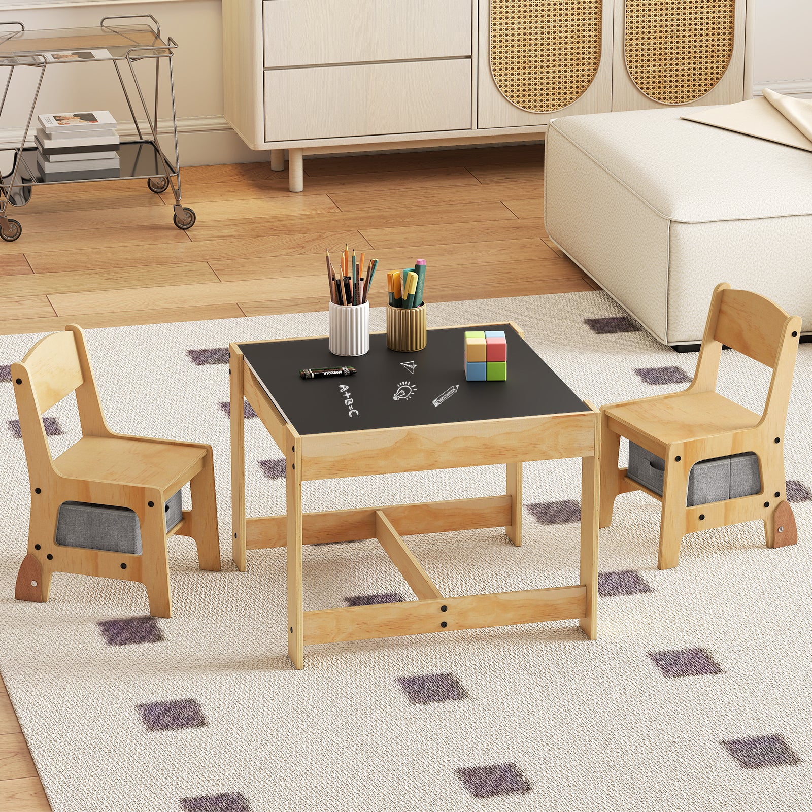 Grey 3 In 1 Kids Table Chair Set | Storage Drawers – Kids Mega Mart