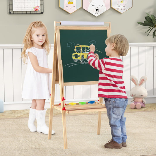 Double Sided Kids Wooden Art Easel | Natural, Adjustable