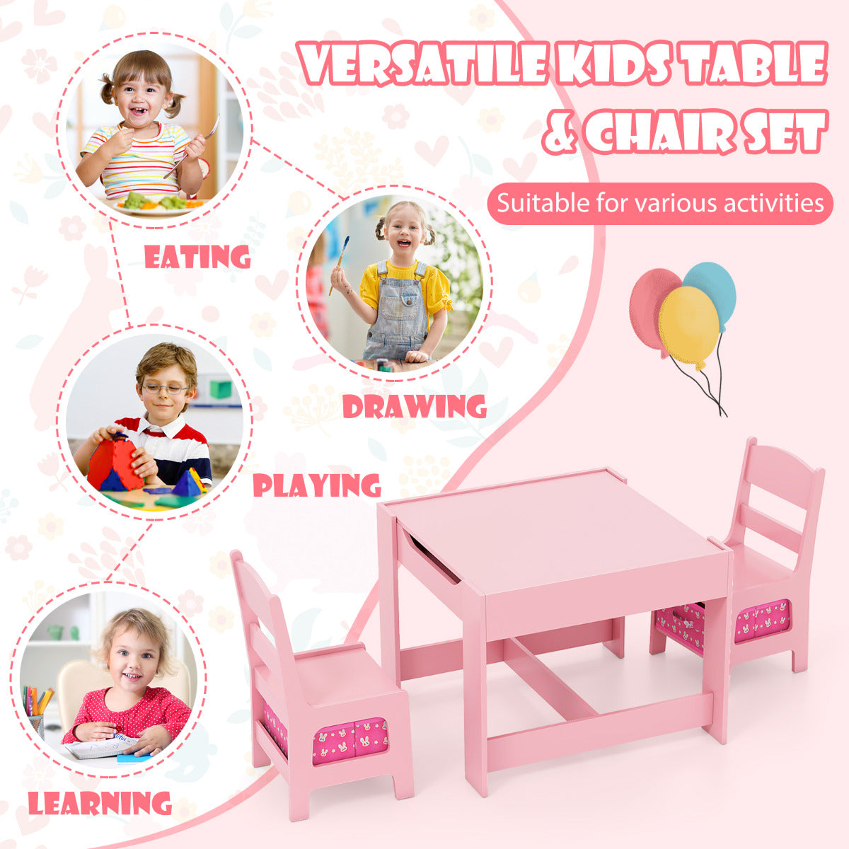 Rose Kids Activity Table Set | Storage Blackboard Whiteboard