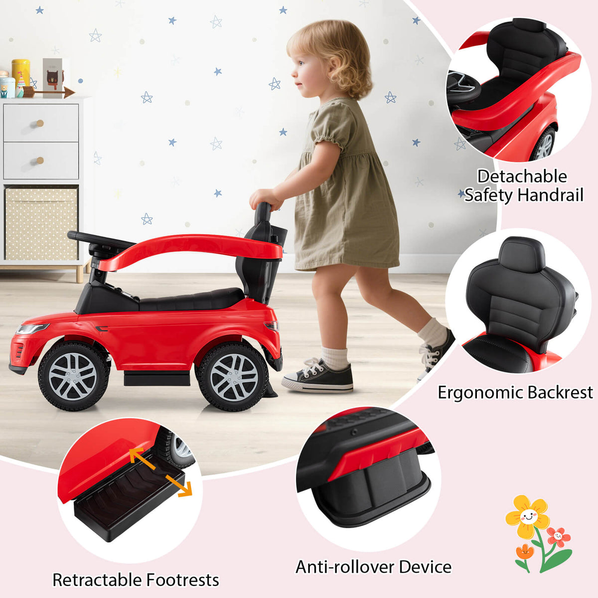 Red Land Rover Discovery 3-in-1 Push Car for Toddlers