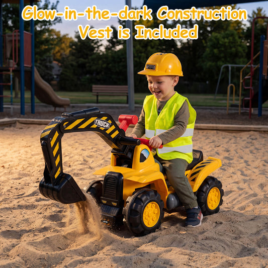 3 In 1 Kids Ride On Excavator Bulldozer | Black & Yellow