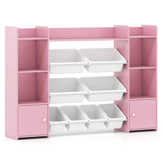 Pink 4-Tier Kids Toy Storage Organizer | 6 Cubbies & 8 Bins