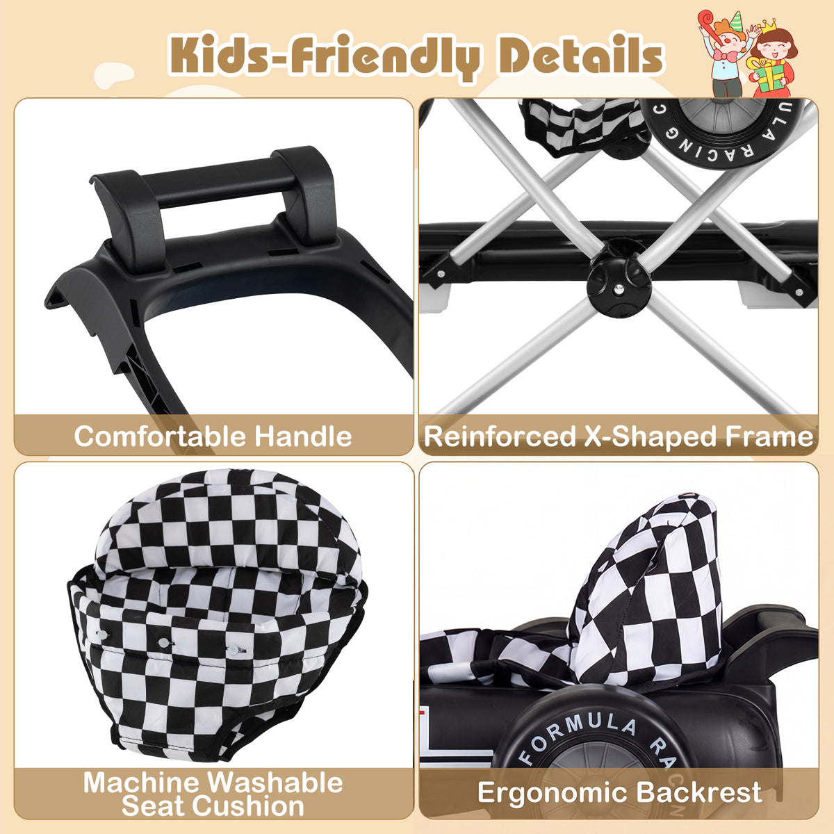 4 In 1 Black Foldable Baby Walker | Adjustable Height 6-18 Months