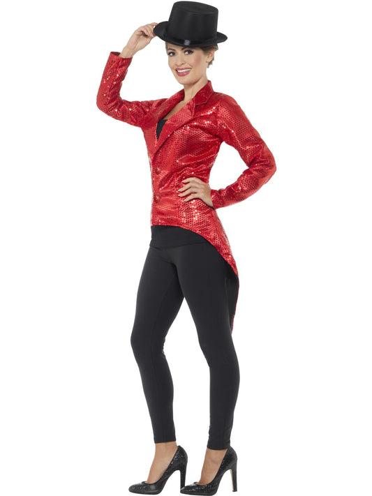 Women's Red Sequin Tailcoat Jacket | Sparkly Costume Outfit