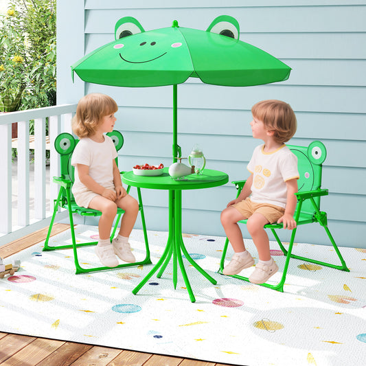 4 Piece Green Kids Picnic Set | Table Chairs Umbrella Foldable