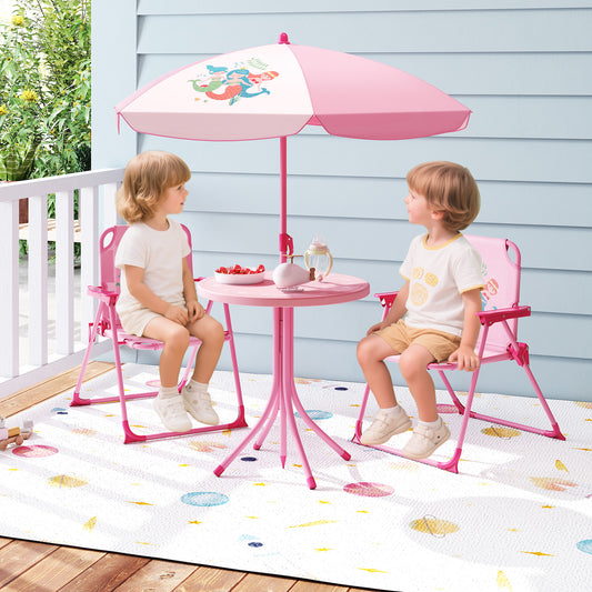 Mermaid Kids Pink Picnic Table Set | 4 Piece Folding Outdoor Furniture