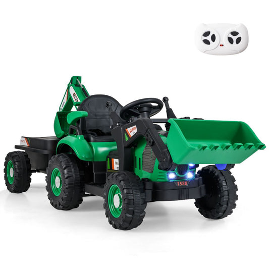 4in1 Electric Ride On Tractor 12V Green | Remote Control Digger