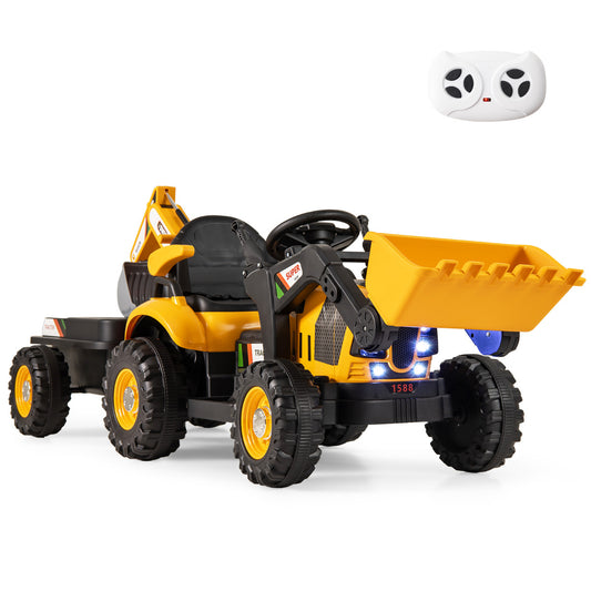 Yellow 4-in-1 Electric Ride On Excavator | Remote Control | Ages 3+
